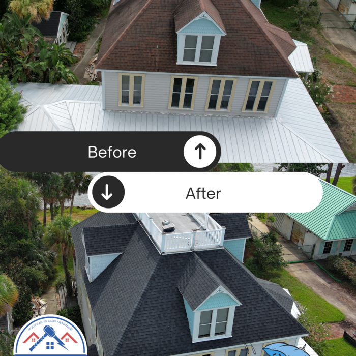Before and after Historic Home Roof Replacement