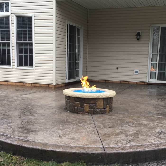 Stamped patio w/ natural gas fire pit