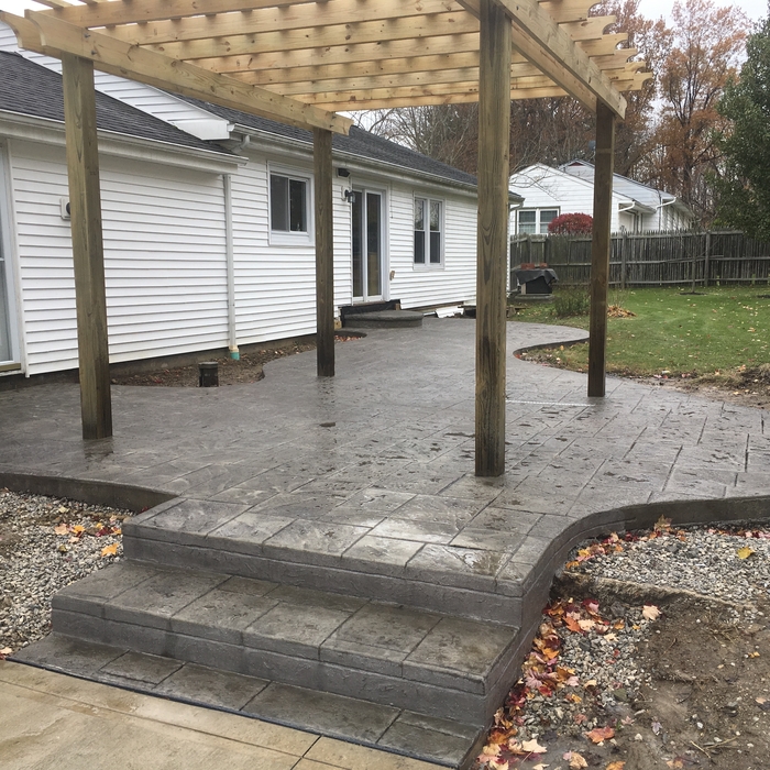 Stamped patio w/ custom made pergola