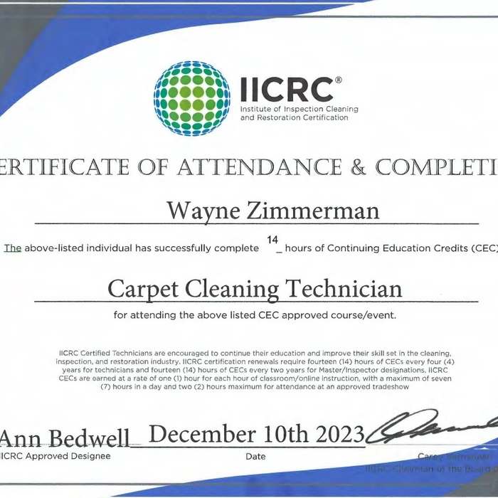 IICRC CARPET CLEANING TECHNICIAN