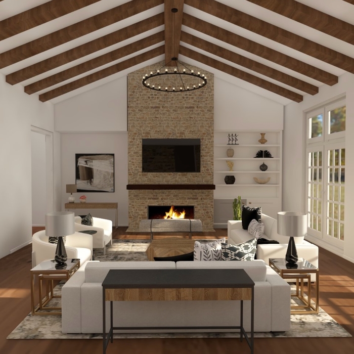 Neutral Modern Farmhouse Living Room 3d Rendering