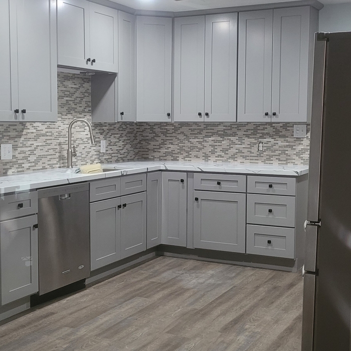 Gray Shaker Cabinets.
