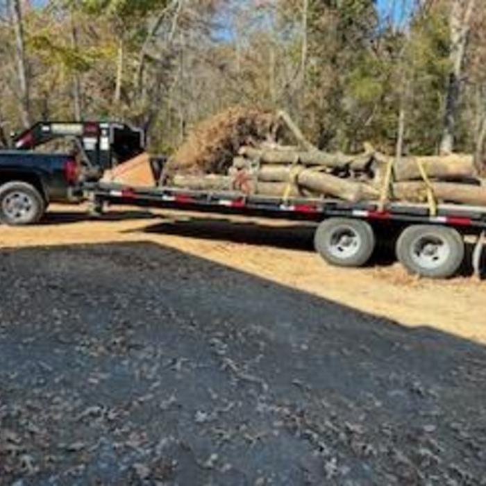 hauling logs away