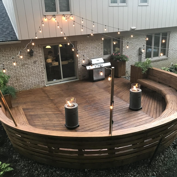 Rounded custom deck with full seating.