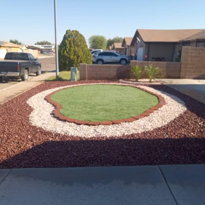 Turf and decorative gravel