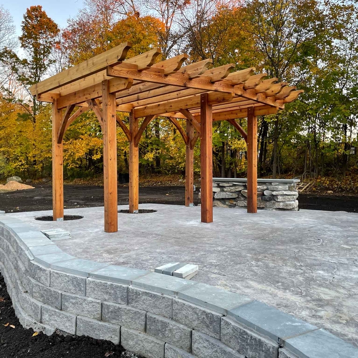 Pergola and stone buffet table