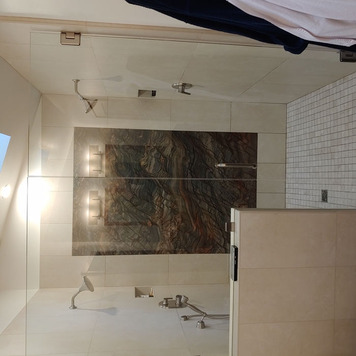 His/her slab shower