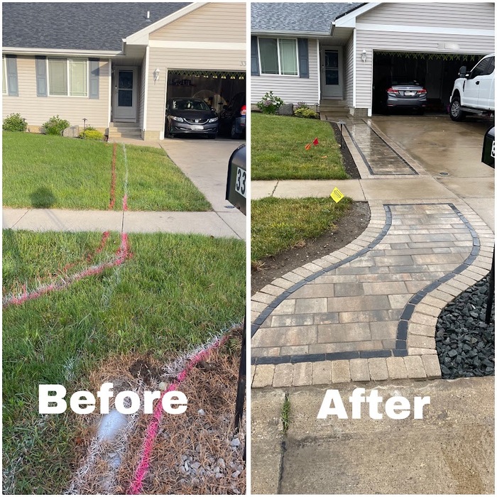 Before and After picture of Paver walkway