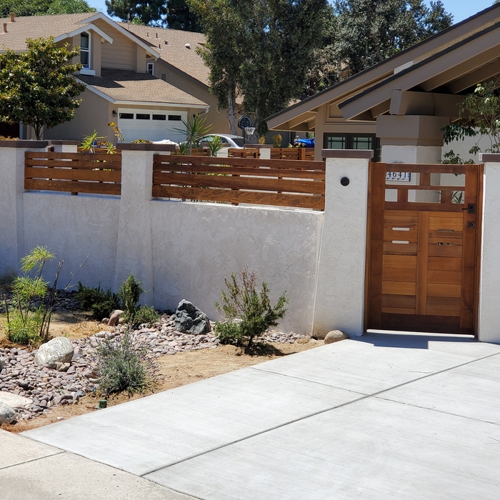 block wall with redwood
