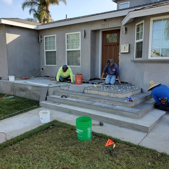 new expanded concrete landing and then Tile