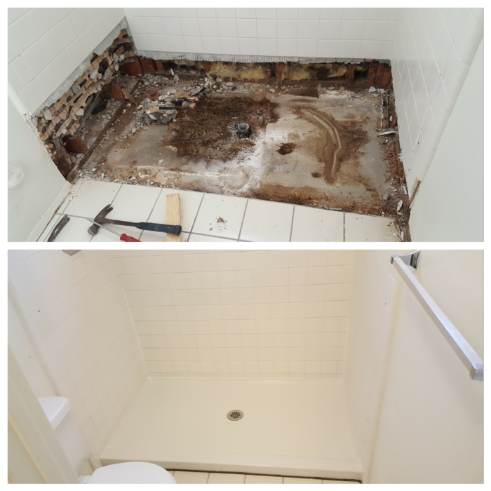 Bathroom shower pan and tile