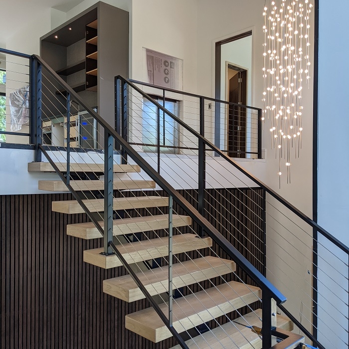 Solo Stringer Staircase with Tension Cable Railing