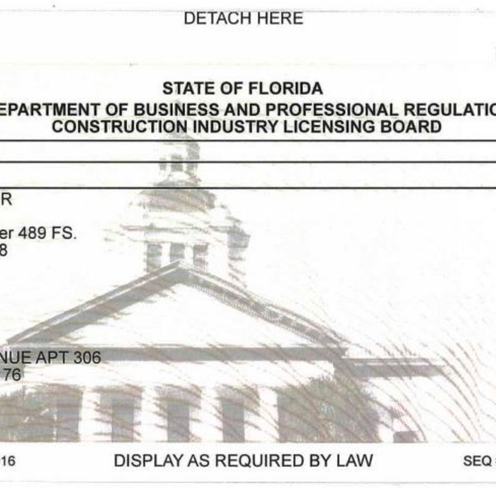 Genral contractor license for the State of Florida