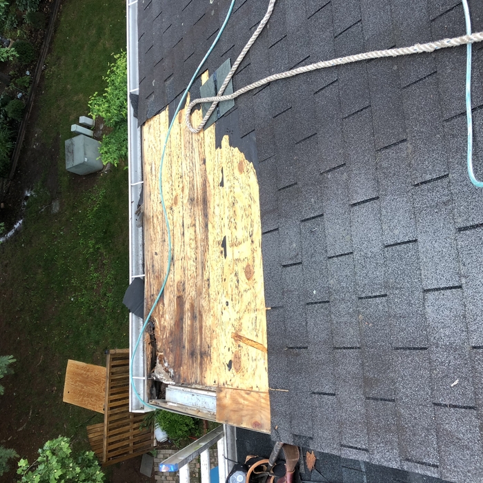 Roof repair, rotten plywood an shingles missing