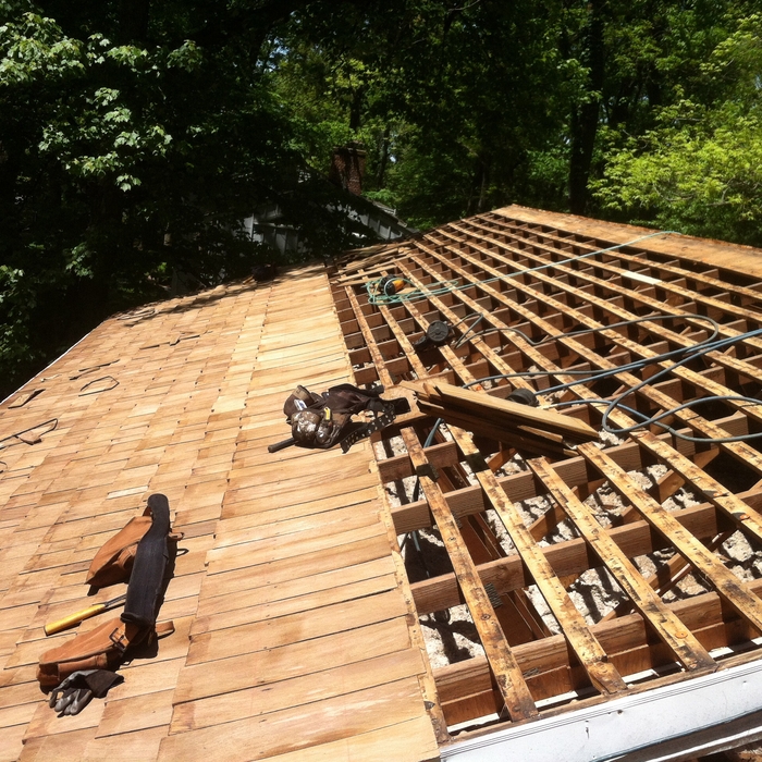 Cedar roof install in process.