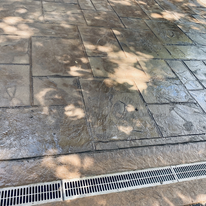 Stamped concrete and channel drain