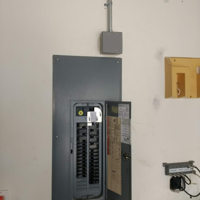 Panel with Interlock, conduit and wiring.