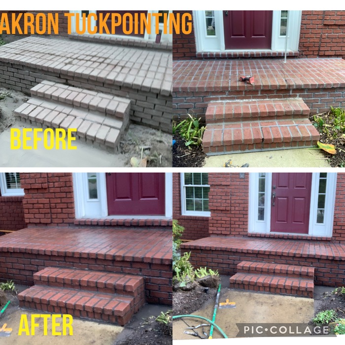 Front steps with loose mortar re Tuck pointier