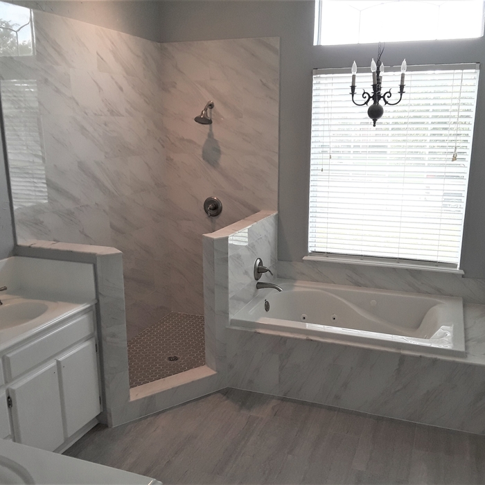 New tile shower and deck jetted tub