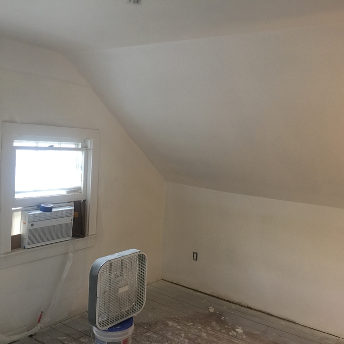 Re-taped, spackled, sanded and primed