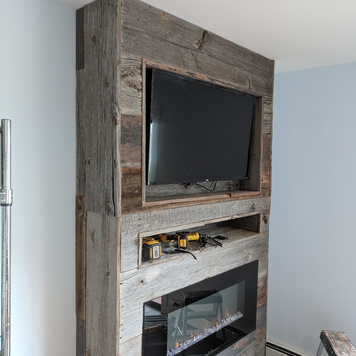 Barnwood Entertainment Center with Fireplace