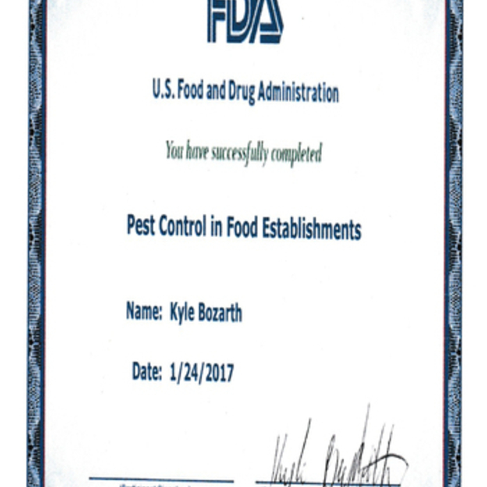 Pest Control Certificate
