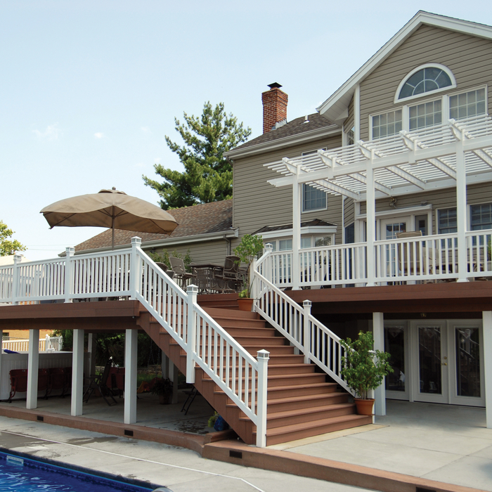 Composite Deck with Wide Stairs and Pergola