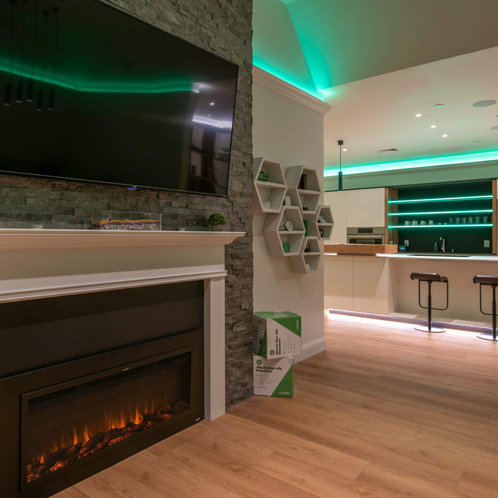 Lighting and fireplace