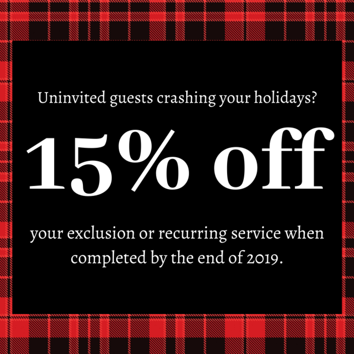 15% off recurring service or exclusion.