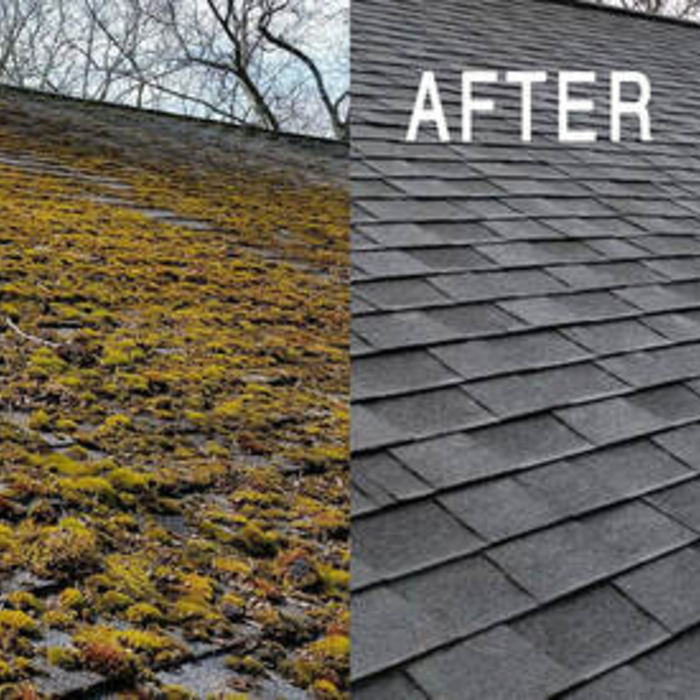 Moss removal before and after.